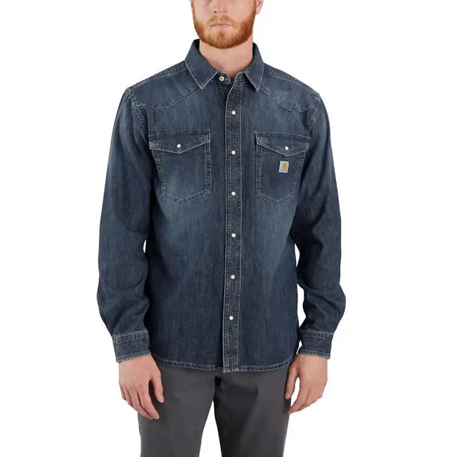 Carhartt Denim Long Sleeves Snap Front Shirt Wyatt FREE UK Delivery, FREE 365 Day Returns | Moto Central