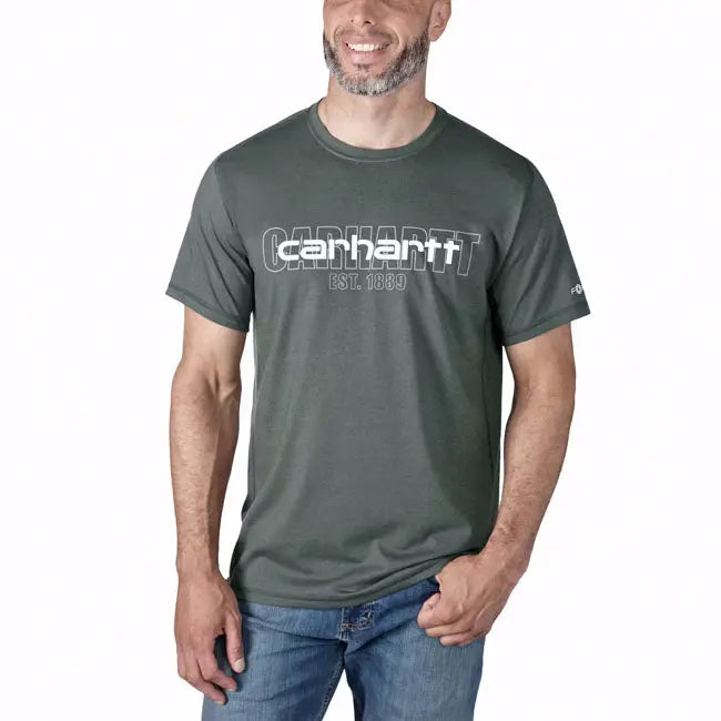 Carhartt Force Logo Graphic Short Sleeves T-Shirt Carbon Heather FREE UK Delivery, FREE 365 Day Returns | Moto Central