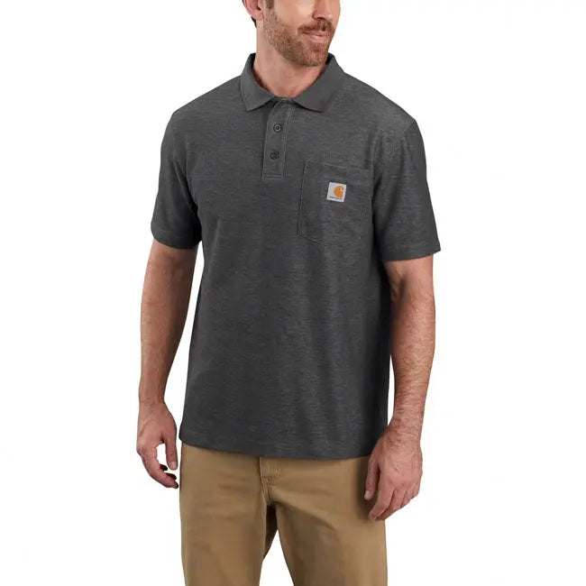 Carhartt Midweight Short Sleeves Pocket Polo Carbon Heather FREE UK Delivery, FREE 365 Day Returns | Moto Central