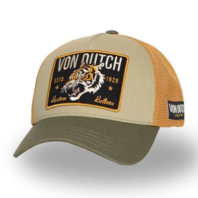 Von Dutch Wild Tiger Cap Khaki FREE UK Delivery, FREE 365 Day Returns | Moto Central