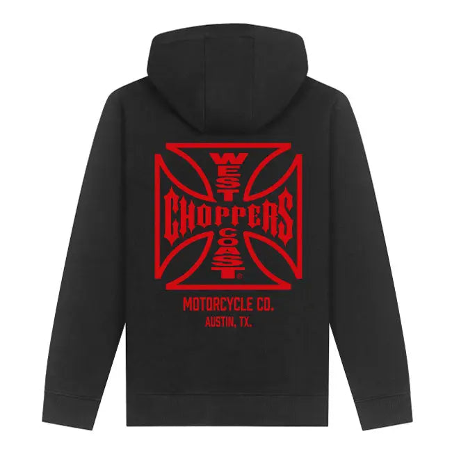 West Coast Choppers ATX Cross Zip Hoodie Black / Red FREE UK Delivery, FREE 365 Day Returns | Moto Central