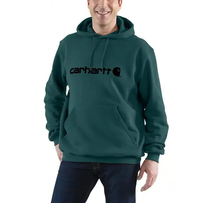 Carhartt Signature Logo Hoodie Greenstone FREE UK Delivery, FREE 365 Day Returns | Moto Central
