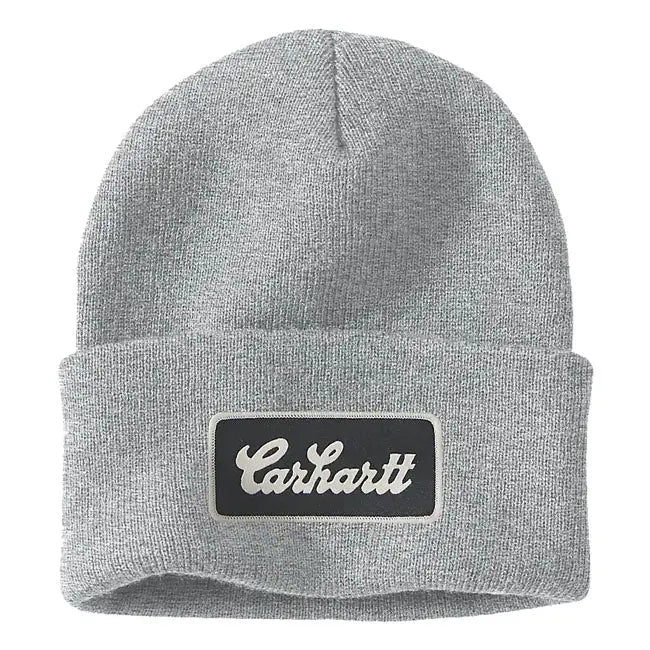 Carhartt Knit Cuffed Script Patch Beanie Heather Grey FREE UK Delivery, FREE 365 Day Returns | Moto Central