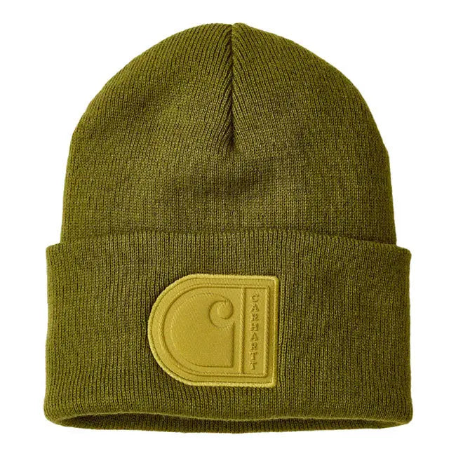 Carhartt Knit Cuffed C Patch Beanie Dark Bronzed Green FREE UK Delivery, FREE 365 Day Returns | Moto Central