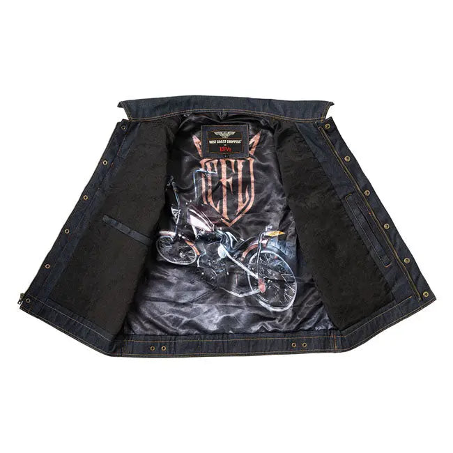 West Coast Choppers X 13 1/2 Dominator Raw Denim Riding Vest FREE UK Delivery, FREE 365 Day Returns | Moto Central