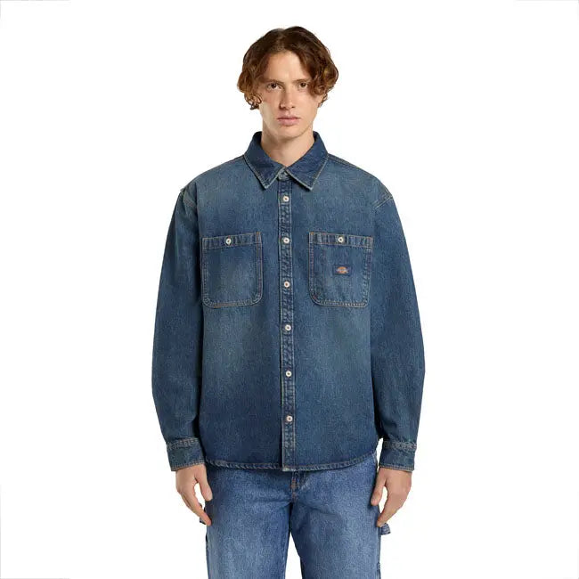 Dickies Mechanic Denim Shirt Khaki Tinted Blue FREE UK Delivery, FREE 365 Day Returns | Moto Central