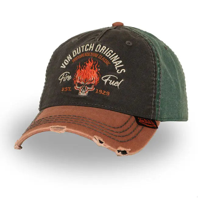 Von Dutch Retro Fire Fuel Cap Black / Brown / Green FREE UK Delivery, FREE 365 Day Returns | Moto Central