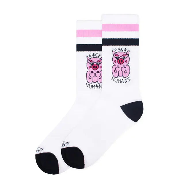 American Socks Mid High F**k Humans Socks Pink / Black Stripes FREE UK Delivery, FREE 365 Day Returns | Moto Central