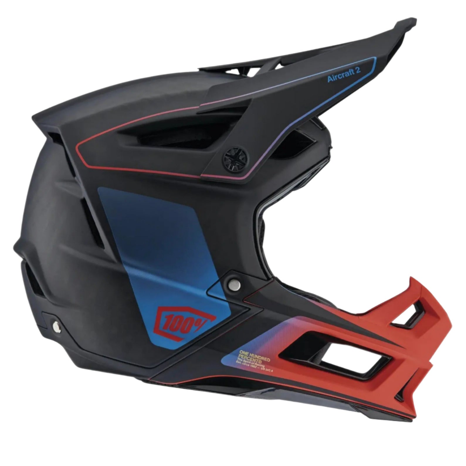 100% Aircraft 2 Helmet Carbon Steel Blue / Neon Red - FREE UK Shipping, FREE 365 Day Returns | Moto Central