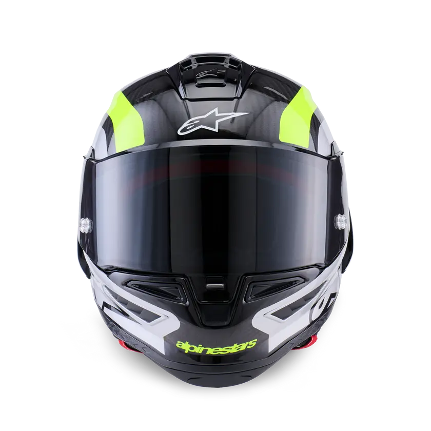 Alpinestars Supertech R10 Arius ECE 06 Gloss Black / Silver / Fluo Yellow FREE UK Delivery, FREE 365 Day Returns | Moto Central