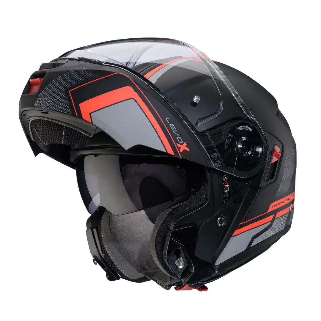 Caberg Levo X Elite Matt Black / Grey / Fluo Red FREE UK Delivery, FREE 365 Day Returns | Moto Central
