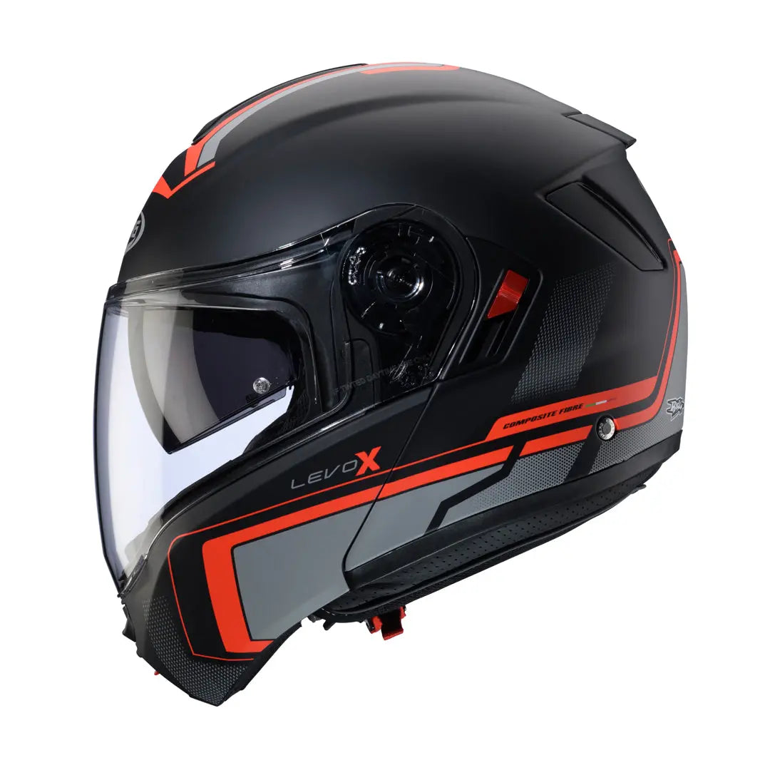 Caberg Levo X Elite Matt Black / Grey / Fluo Red FREE UK Delivery, FREE 365 Day Returns | Moto Central