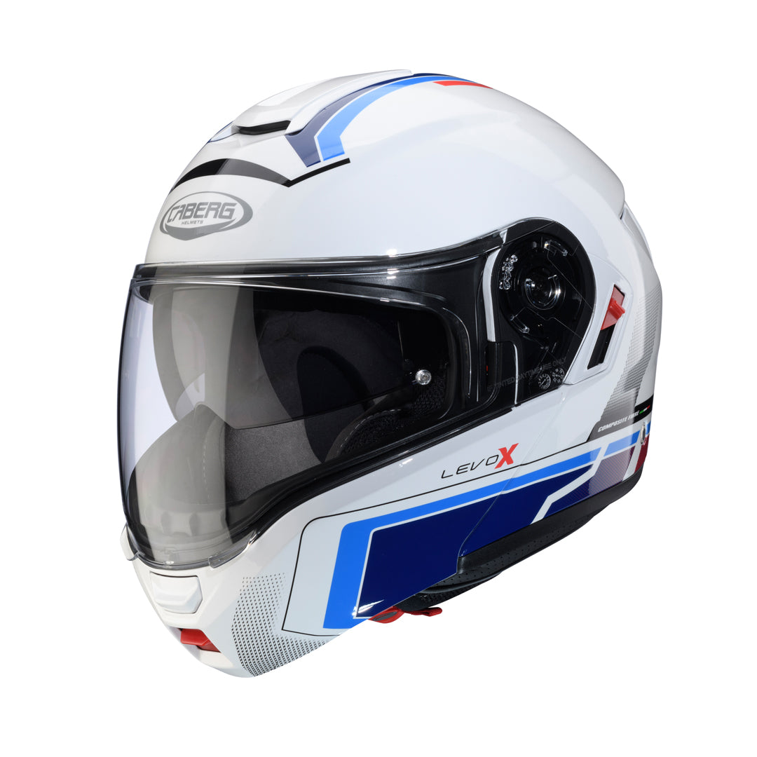 Caberg Levo X Elite White / Red / Blue / Light Blue FREE UK Delivery, FREE 365 Day Returns | Moto Central