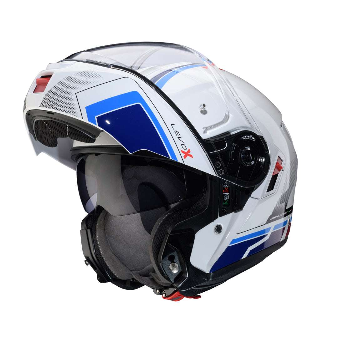 Caberg Levo X Elite White / Red / Blue / Light Blue FREE UK Delivery, FREE 365 Day Returns | Moto Central