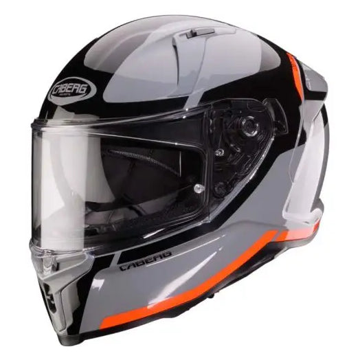 Caberg Avalon X Pure grey, black and fluo red motorcycle helmet, front three-quarter view