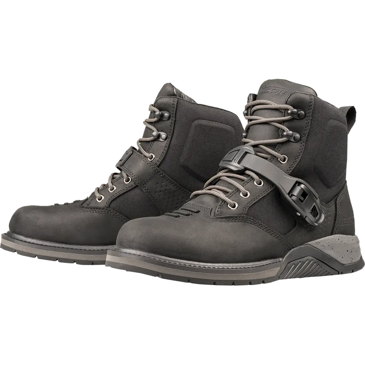 Icon SD6 Waterproof CE Boots Black – pair front three-quarter view