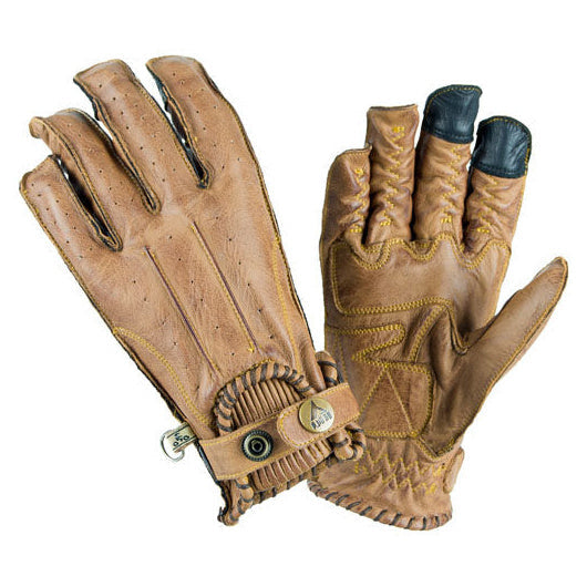 ByCity Second Skin ladies mustard leather motorcycle gloves - palm and backhand views