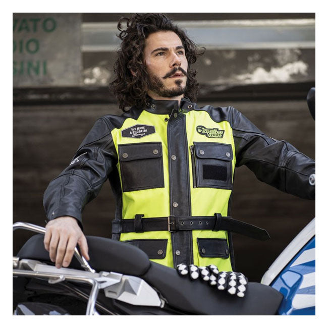 Holy Freedom Quattro Vision Leather Jacket Black / Fluo Yellow