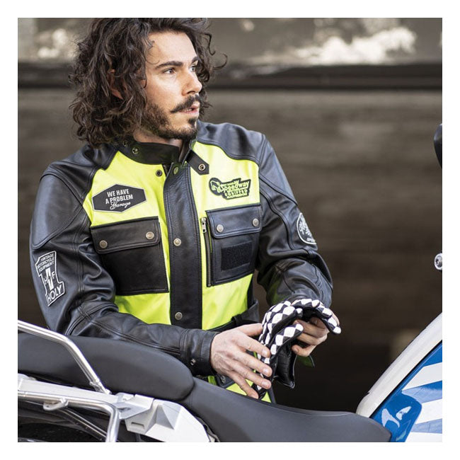 Holy Freedom Quattro Vision Leather Jacket Black / Fluo Yellow