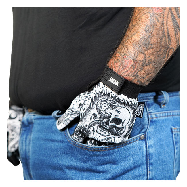 Lethal Threat Tattoo Gloves Black White