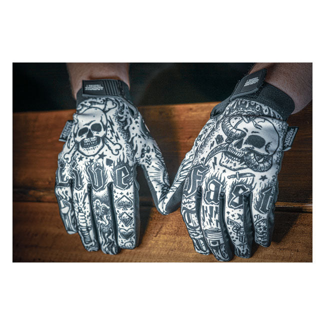 Lethal Threat Tattoo Gloves Black White
