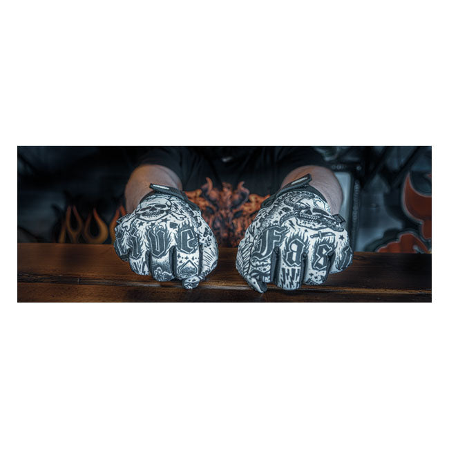 Lethal Threat Tattoo Gloves Black White