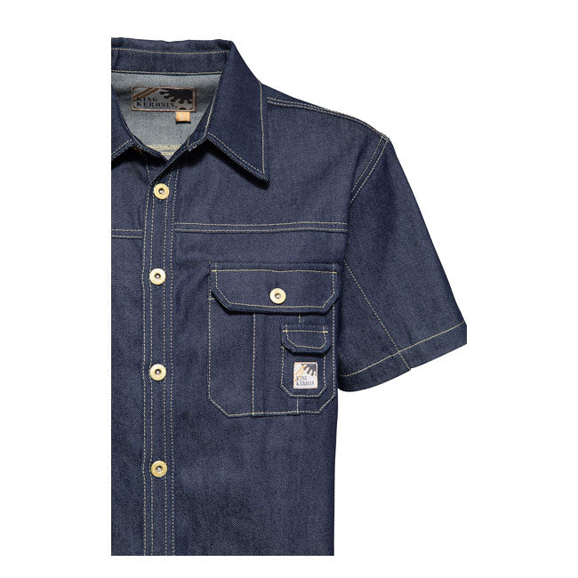 King Kerosin Motor Crew Denim Worker Shirt Dark Blue Wash