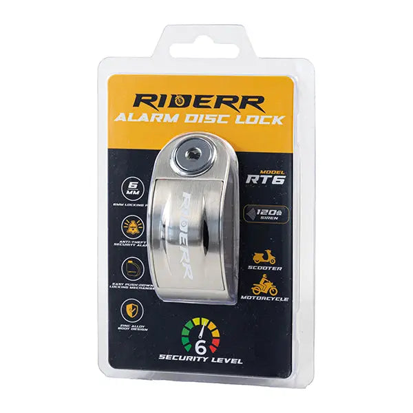 Riderr RT6 Alarm Disc Lock Silver FREE UK Delivery, FREE 365 Day Returns | Moto Central