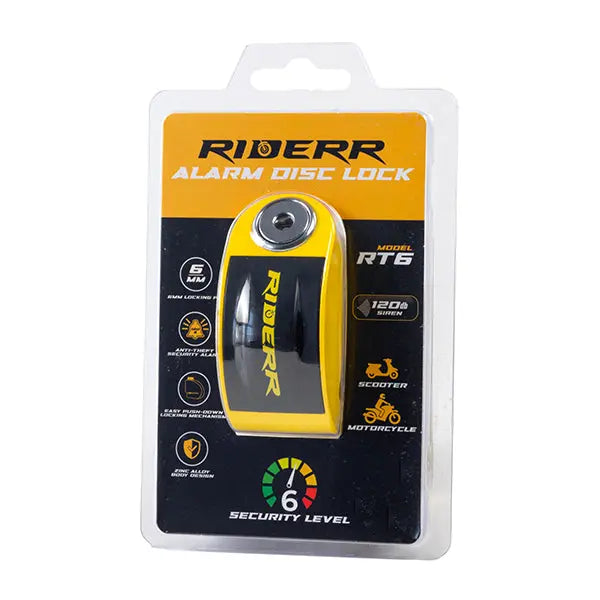 Riderr RT6 Alarm Disc Lock Fluo Yellow FREE UK Delivery, FREE 365 Day Returns | Moto Central