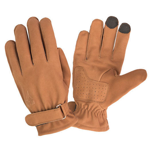 ByCity Texas brown leather motorcycle gloves - palm and back-of-hand views