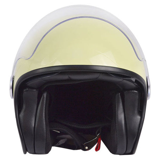 ByCity The City Beige Shiny open-face motorcycle helmet, front view with clear visor raised