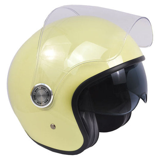 ByCity The City Beige Shiny open-face motorcycle helmet, right-front view with visors raised