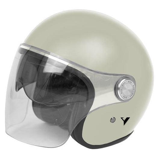 ByCity The City Beige Shiny open-face motorcycle helmet, left-front three-quarter view with visors down