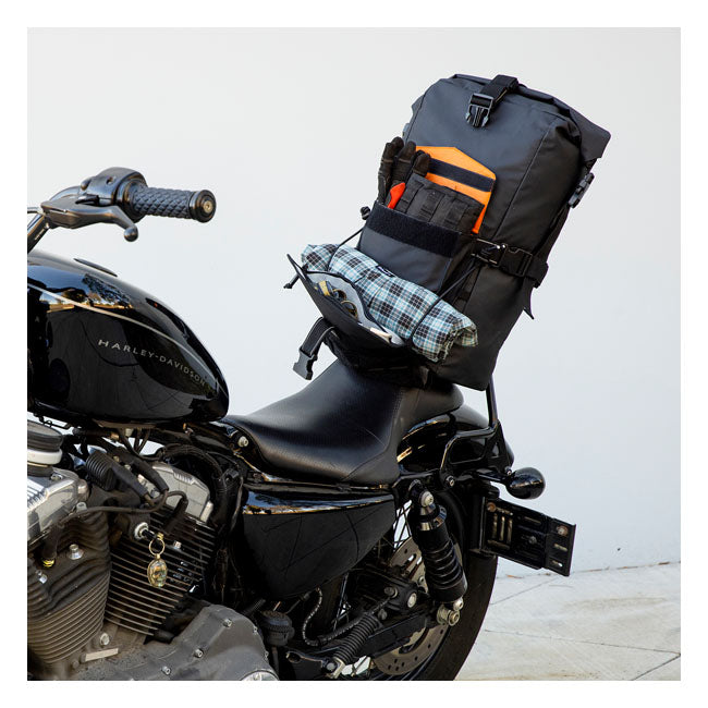 Biltwell Exfil-60 2.0 Bag Black - fitted to a motorcycle sissy bar