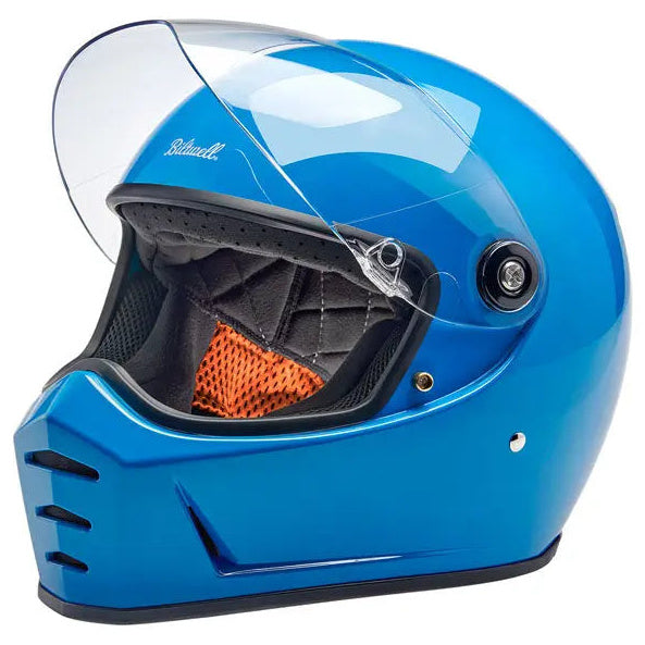 Biltwell Lane Splitter Tahoe Blue - left-front view with visor raised