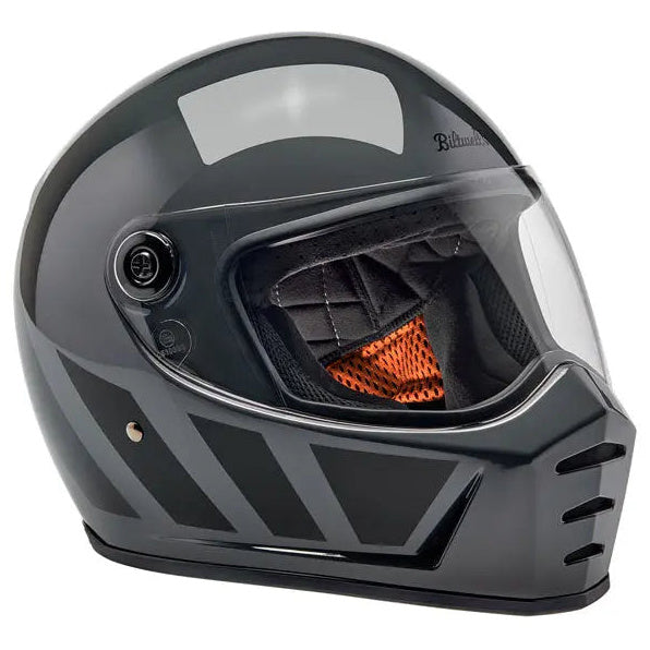 Biltwell Lane Splitter Grey Inertia - right-front view with visor closed