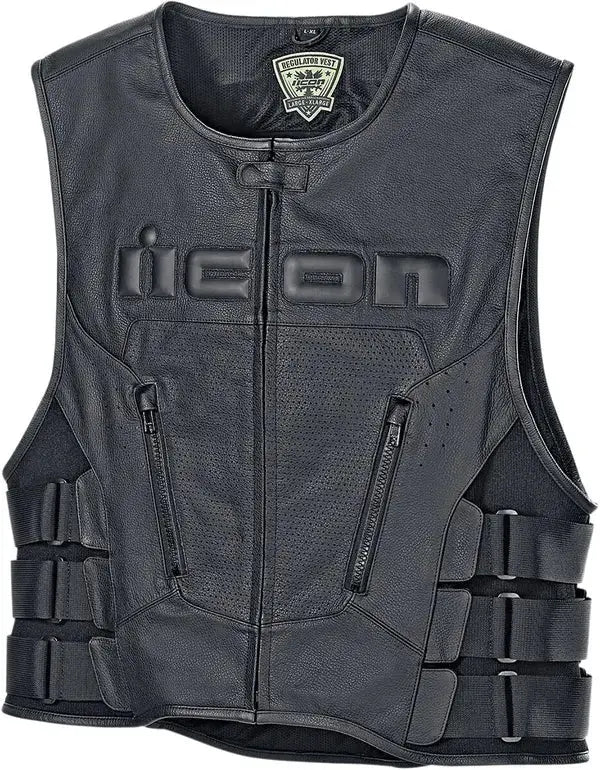 Icon Regulator D3O Leather Vest Black  - FREE UK Shipping, FREE 365 Day Returns | Moto Central