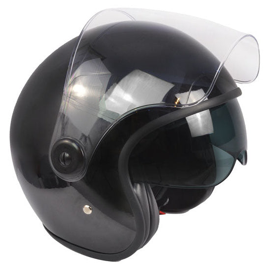 ByCity The City Black Gloss open-face motorcycle helmet - right-front view with clear visor raised