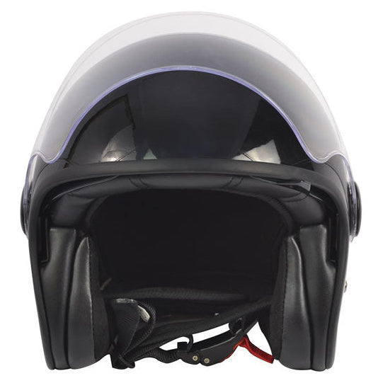 ByCity The City Black Gloss open-face motorcycle helmet - front view with clear visor raised