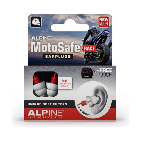 Alpine Motosafe Race Earplugs White With Mini Grip - FREE UK Delivery - Moto Central