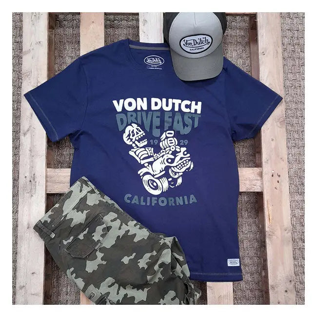 Von Dutch Drive T-Shirt Blue / White FREE UK Delivery, FREE 365 Day Returns | Moto Central