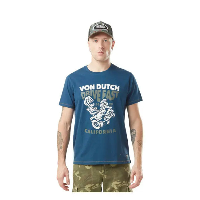 Von Dutch Drive T-Shirt Blue / White FREE UK Delivery, FREE 365 Day Returns | Moto Central