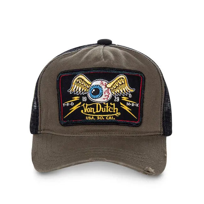 Von Dutch Heritage Cap Square Patch Eyes Khaki FREE UK Delivery, FREE 365 Day Returns | Moto Central