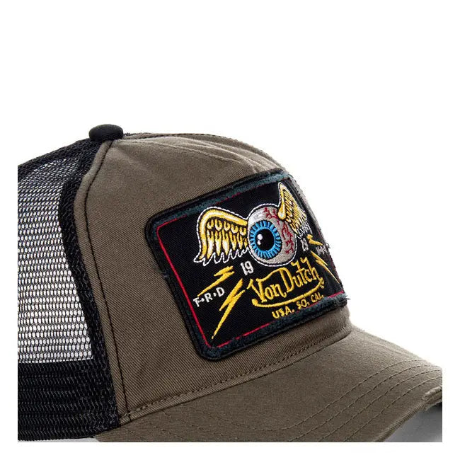 Von Dutch Heritage Cap Square Patch Eyes Khaki FREE UK Delivery, FREE 365 Day Returns | Moto Central