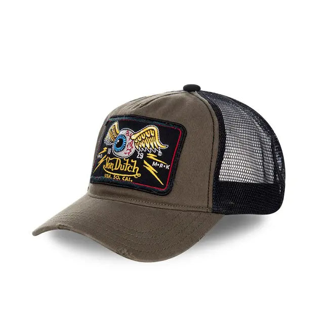 Von Dutch Heritage Cap Square Patch Eyes Khaki FREE UK Delivery, FREE 365 Day Returns | Moto Central