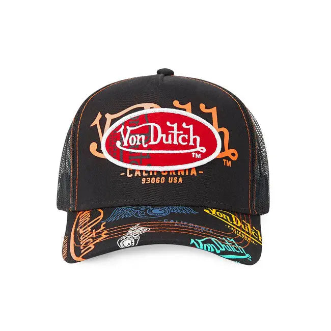 Von Dutch Logo Everywhere Cap Black / Multicolour FREE UK Delivery, FREE 365 Day Returns | Moto Central