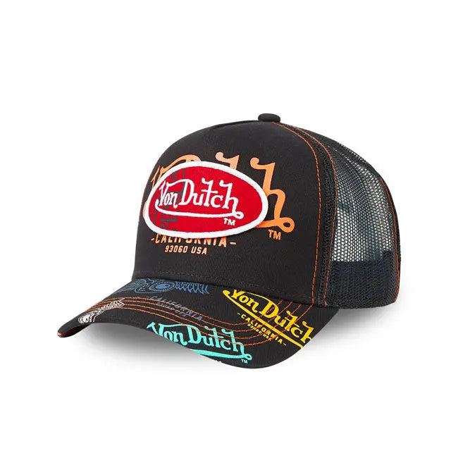 Von Dutch Logo Everywhere Cap Black / Multicolour FREE UK Delivery, FREE 365 Day Returns | Moto Central