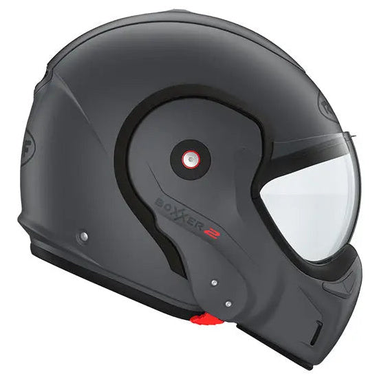 Roof Boxxer 2 Matt Graphite full-face motorcycle helmet, right-side view with chin bar closed