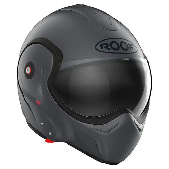 Roof Boxxer 2 Matt Graphite full-face motorcycle helmet, front-left view with chin bar closed
