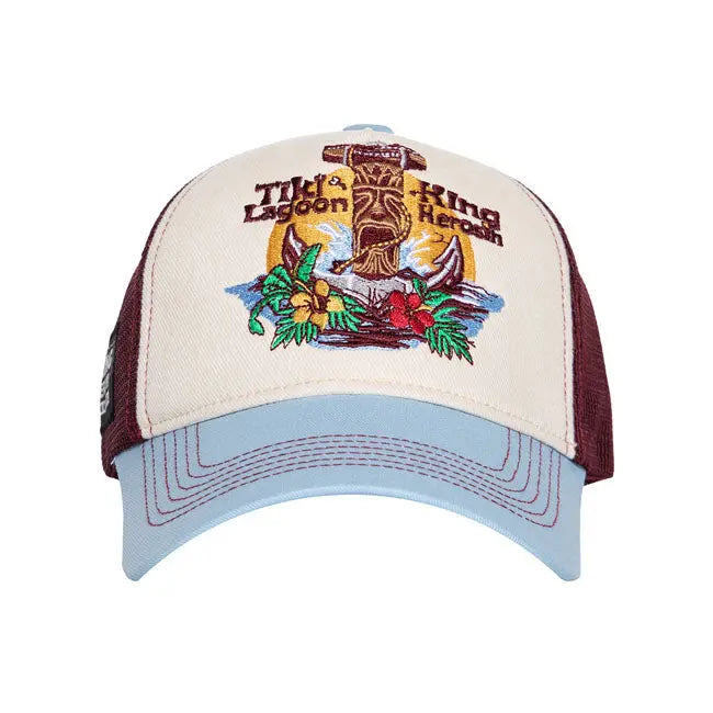 King Kerosin Tiki Lagoon Cap Off-White / Blue FREE UK Delivery, FREE 365 Day Returns | Moto Central